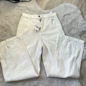 NWT Zara Cream Denim Trousers